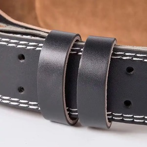 Black Genuine Leather Weightlifting <b>Belt</b> With <b>Silver</b> Pin <b>Buckle</b> Solid Color One Piece Molding Durable Casual Style - Product Image 5