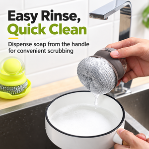 Brosse à vaisselle avec distributeur de savon, rechargeable, pour cuisine, avec tête de brosse détachable, type pression, pour nettoyer les casseroles et la vaisselle - Product Image 4