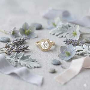 Bague Art Déco vintage en or jaune 14K avec diamant hexagonal de 2,01 carats, taille Milgrain, cultivé en laboratoire, bijou de fête, cadeau pour mariage, charmes - Product Image 5
