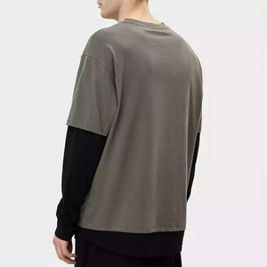 เสื้อยืดผู้ชายทรงหลวม แขนยาวสองชั้น ล้างสีแบบแอซิด สไตล์วินเทจ สตรีทแฟชั่น ผ้าฝ้ายลำลอง - Product Image 3