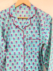 Women's Pure Cotton V-neck Block Print <b>Pyjamas</b> Jungle Animal Print Indian Loungewear 3-Piece Set Front Eco-Friendly Unique Gift - Product Image 4