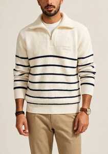 เสื้อสเวตเตอร์ถักอะคริลิกแบบซิปครึ่งตัวสำหรับผู้ชาย ระบายอากาศได้ดี ทรงปกติ คอตั้ง แขนยาว สวมใส่สบาย - Product Image 4