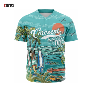 Maillot de baseball Corex imprimé intégral pour homme, violet, motif tropical, manches courtes, respirant, en polyester, vêtement de sport d'été - Product Image 4