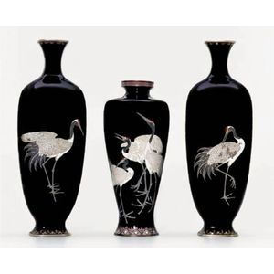 ชุดแจกันเคลือบโลหะลายคราฟต์หรูหรา ลายเครนสีดำ แจกันดอกไม้ตกแต่งบ้านสไตล์โบราณ - Product Image 1