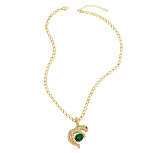 Hiphop Leopard Necklace Green Zircon Pendant Collares Moissanite <b>Chain</b> <b>Iced</b> <b>Out</b> Wild Animal Panther Charm Bling Cuban Link Mens - Product Image 1