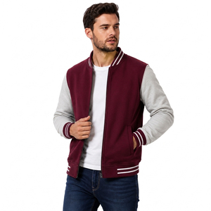 Veste universitaire pour homme, bordeaux et gris, avec fermeture éclair, coupe classique, vêtement d'extérieur en polaire décontracté, pour l'automne - Product Image 2