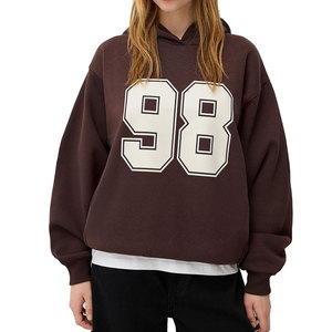 Sweat-shirt à capuche marron pour femme Perfectionists, coupe courte, manches longues, décontracté, couleur unie, en coton tricoté respirant, avec poche avant - Product Image 3