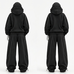 Ensemble de survêtement oversize noir pour femme, sweat à capuche zippé et pantalon de jogging large, vêtements streetwear, ensemble deux pièces personnalisé - Product Image 5