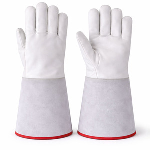 Gants de soudage en cuir blanc avec doublure isolante, manchette longue, protection thermique pour travaux industriels, commandes en gros - Product Image 1