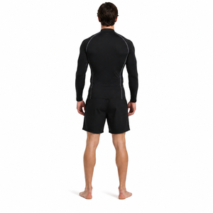 Men's Custom MMA Rashguard Mock-Neck <b>Long</b> <b>Sleeve</b> <b>Compression</b> <b>Shirt</b> 220g Digital Print Contrast Seam Athletic Base Layer Top - Product Image 2