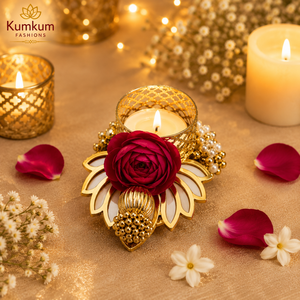 Rose Floral Handcrafted Metal Eco-Friendly <b>Tealight</b> Candle <b>Holder</b> Decorative Ganesha Diwali Wedding Home Temple Decor Return - Product Image 2