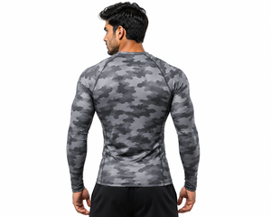 Custom <b>Men</b> Gray Camouflage <b>Compression</b> Rash Guard Long Sleeve Gym <b>Shirt</b> Athletic Fitness Training Workout Sportswear Base Layer - Product Image 4
