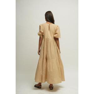 High Quality Beige A-Line Maxi <b>Dress</b> Petal Sleeves <b>Ruffles</b> Cotton Anti-static Eco-Friendly Natural Waist Summer Simple Style - Product Image 2