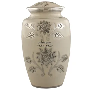 Urna Funeraria de Latón Sólido Color Blanco Perla con Diseño de Girasol, para Adultos, con Bolsa de Terciopelo, Gran Venta - Product Image 3