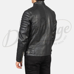 Chaqueta de Motociclista de Cuero Genuino Negro para Hombre, Premium, con Múltiples Cierres, Corte Ajustado, Chaqueta de Motociclista con Hombros Acolchados, Ropa Exterior Informal - Product Image 2