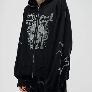 Sudadera con capucha y cremallera de diseño nuevo y personalizado, estilo balaclava desgastado, de algodón oversize, estilo streetwear, con capucha que cubre toda la cara para hombre - Product Image 3