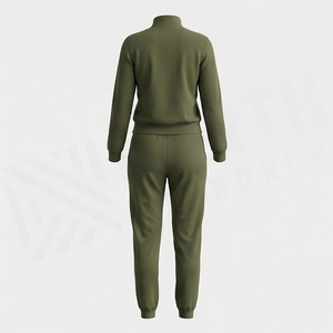 Women's Olive Green 2 Piece Knitted Tracksuit Full Sleeve Zipper <b>Top</b> Jogger Pants Casual Sportswear Set All Seasons - Product Image 2