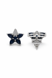 Boucles d'oreilles en saphir bleu et diamant en argent sterling 92,5 KLST-30209 - Product Image 4