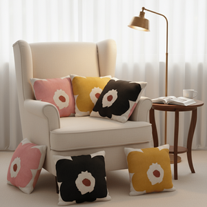 SOGA Juego de 6 Fundas de Almohada con Estampado Floral Sunshine Blush de 45 cm, Fundas de Cojín y Almohada con Diseño de Flores en Rosa, Amarillo y Negro - Product Image 1