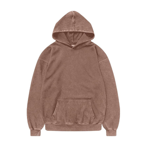 เสื้อฮู้ดดี้สีน้ำตาลมอคค่า ล้างสีแบบแอซิดวอช สไตล์เรโทร สตรีทแวร์ ผ้าฝ้ายเนื้อหนา ทรงโอเวอร์ไซส์  ตกแต่งแบบดิสเทรส - Product Image 1