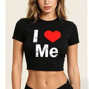 Women's Casual Slim Fit Round Neck <b>Tight</b> Printed Short Sleeved T-shirt Crop Top Eco-Friendly Lightweight Y2k Style - Product Image 1