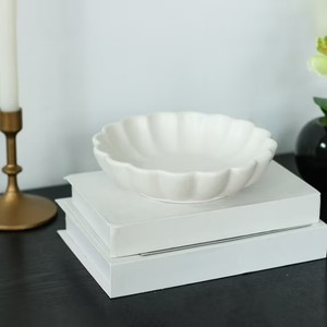 Luxury Ceramic <b>Candle</b> Vessel Wide Scalloped Bowl Heat Resistant Thick Wall Smooth Glaze Reusable Home Decor Multi <b>Wick</b> Holder - Product Image 2