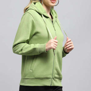Sudadera con capucha y cremallera para mujer, de color liso, manga larga, de algodón tejido transpirable, estilo otoñal, corte regular - Product Image 6