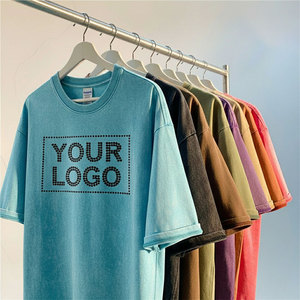 เสื้อยืดโอเวอร์ไซส์ทรงหลวม สไตล์สตรีทแวร์ แขนสั้น ผ้าฝ้ายแท้สองเส้น สีพื้น สำหรับผู้ชาย - Product Image 1