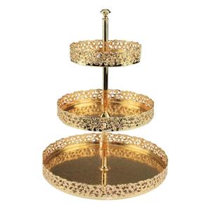 Support à gâteau de luxe à 2 niveaux, rond, couleur or, plateaux de service pour fruits et desserts, support à gâteau décoratif pour décoration de mariage, vaisselle - Product Image 3