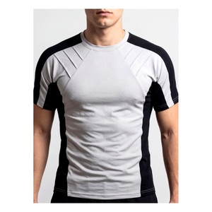 T-shirt de compression pour homme, col rond, manches courtes, color block, haut de fitness, coupe musclée, vêtements de sport, entraînement de musculation - Product Image 4