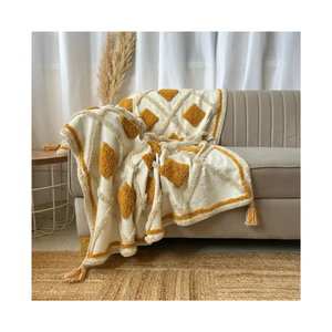 Manta de Algodón con Textura Pastel, 52 x 72 Pulgadas, 270 GSM, 36 Hilos, Patrón Tejido, Borde con Borlas, para Sofá, Dormitorio, Sala de Estar, Textil para el Hogar - Product Image 3