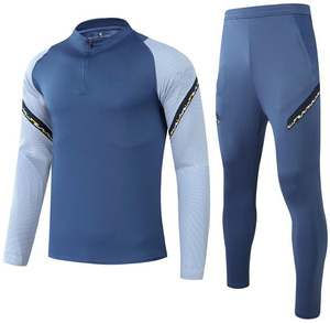 Ensemble de sport pour homme, bleu, à blocs de couleur, demi-zip, manches longues, séchage rapide, léger, coupe ajustée longue, vêtements de sport printemps - Product Image 1