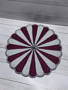 Striped cute handwork <b>Beaded</b> <b>Placemat</b> Handmade Round Table Mat Scallop Edge Dining Charger Plate Wedding Home Kitchen Decor - Product Image 1