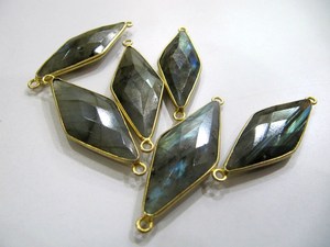 Labradorite en laiton, forme marquise fantaisie, taille 14x34mm, briolette taillée au laser, double boucle, plaqué argent, or, noir pour - Product Image 4