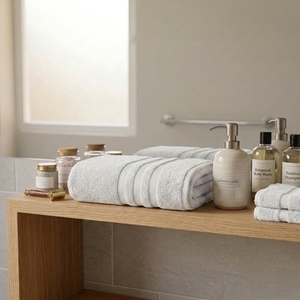 Toalla de Baño de Algodón Blanco Zero Twist, Suave y Absorbente, con Borde de Tres Rayas, Toalla de Baño Moderna para el Hogar, Hotel, Spa y Regalos - Product Image 5