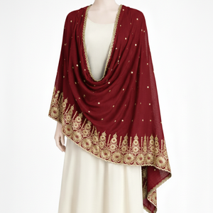 Châle de luxe pour femme musulmane en mousseline brodée florale, léger, respirant, écharpe d'été avec détails en strass, long, grand et doux - Product Image 5