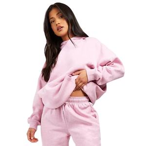 Conjunto de dos piezas de forro polar de algodón personalizado para mujer, chándal deportivo de invierno de gran tamaño con logotipo impreso, transpirable, de gran tamaño - Product Image 1