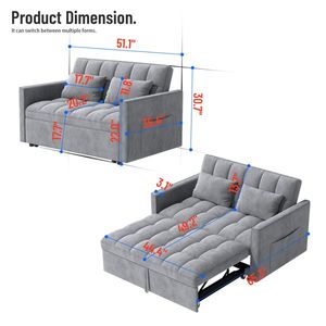 Divano letto matrimoniale in velluto a coste con letto estraibile, 2 morbidi cuscini e tasca laterale portaoggetti - Product Image 4