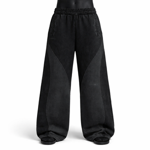 Pantalon de survêtement streetwear en denim de haute qualité, coupe ample, avec empiècements, double taille, dernier design - Product Image 4
