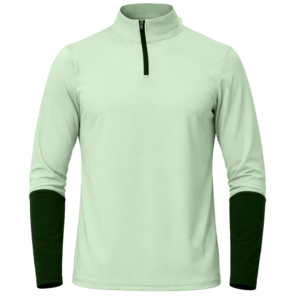 Haut à manches longues pour homme, col montant, fermeture éclair, évacuation de l'humidité, gris clair uni, coupe classique, toutes saisons - Product Image 2