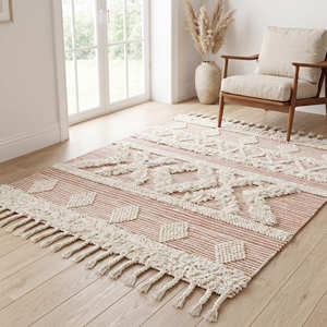 Handwoven Cotton Decorative <b>Rug</b> with Diamond Texture for Farmhouse Living <b>Spaces</b> - Product Image 6
