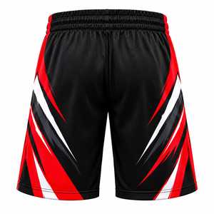 Shorts de basketball personnalisés sublimés 100% polyester écologique noir rouge blanc géométrique maille élastique respirant - Product Image 3