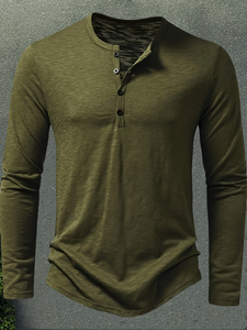 Men's Short Sleeve V-neck Henley T-Shirt Solid Color Knitted Slim Fit Casual Breathable 100% Cotton White Olive Green Button-Up - Product Image 3
