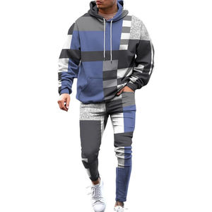 Oversized Printed Solid Pullover <b>Hoodie</b> Set Winter Two-Piece Baggy Sweatpants Hooded Collar 100% <b>Polyester</b> Men's Tracksuits - Product Image 4