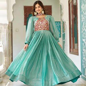 Fendy <b>Silk</b> Embroidered Gown for Women | Heavy Sequence & Thread Fully Stitched Gown with Dupatta Party & Wedding Wear - Product Image 1