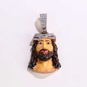 Colgante Personalizado de Moissanita con Esmalte de Rostro de Jesús, Joyería Fina Cristiana Única con Plata 925, Colgantes y Dijes Religiosos - Product Image 3