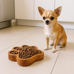 Bols surélevés pour chiens et chats en bois et lin faits à la main, nouveau style, taille personnalisable - Product Image 2