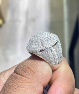 925 Sterling <b>Silver</b> Iced Out Championship <b>Ring</b> Baguette Round Moissanite Hip Hop Statement Luxury <b>Mens</b> <b>Ring</b> - Product Image 5