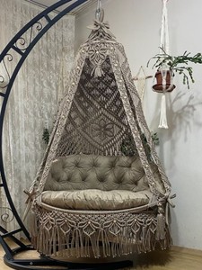 Macrame brown double <b>swing</b> chair,Garden macrame <b>swing</b>,Macrame rocking chair,Macrame round chair,Macrame patio <b>swing</b> - Product Image 2