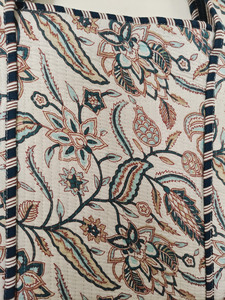 Floral Pattern Cotton Textile Shoulder Shopping <b>Bag</b> with Double Handles and Zipper Closure <b>Medium</b> <b>Size</b> Daily Use - Product Image 4